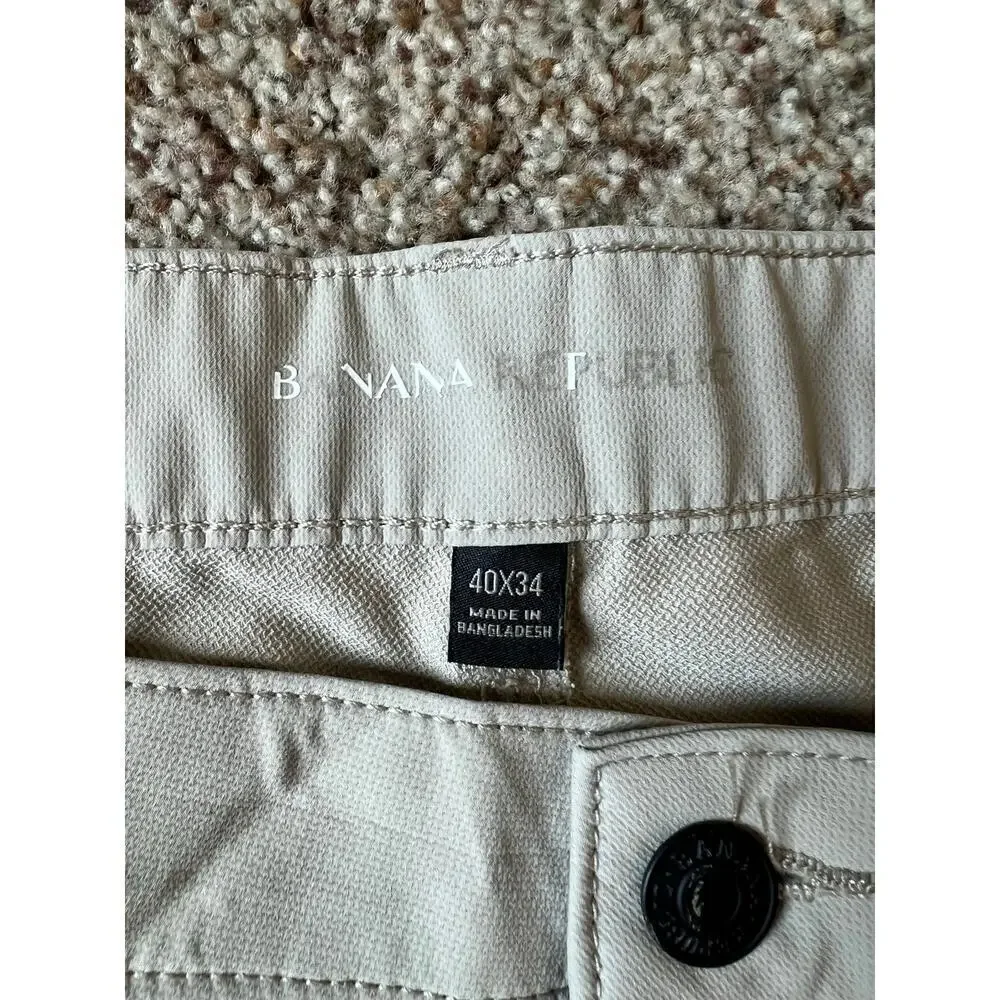 Men's Banana Republic Flat Front Pant, Summer Weight, 40x34, Tan, Slim, Stretch